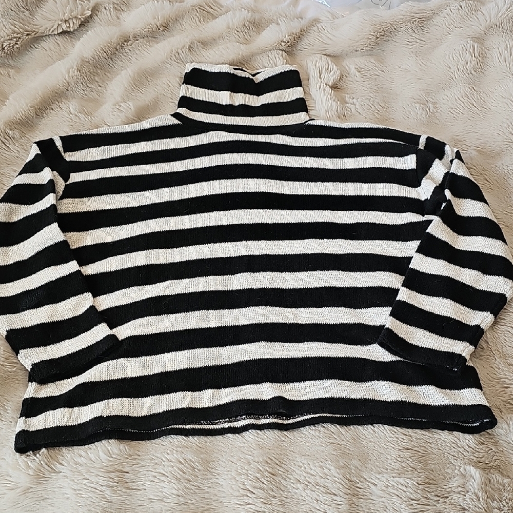 Zara Black and White Cowl Turtleneck Sweater